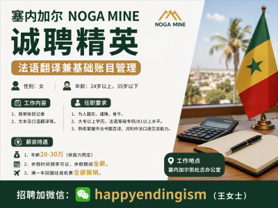 NOGA MINE矿业公司 招聘岗位：法语翻译兼基础账目管理